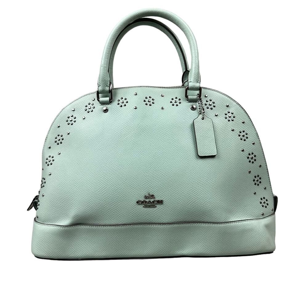 Coach Seaglass Mint Green Studded Sierra Satchel Bag With Crossbody Strap